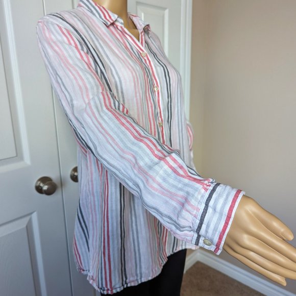 J. Jill Love Linen Essential Shirt 100% Linen Striped Button Down Size Large - Picture 3 of 7